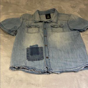 H&M Boys Denim Short Sleeves Collared Button Down Jean Shirt Size 6-7